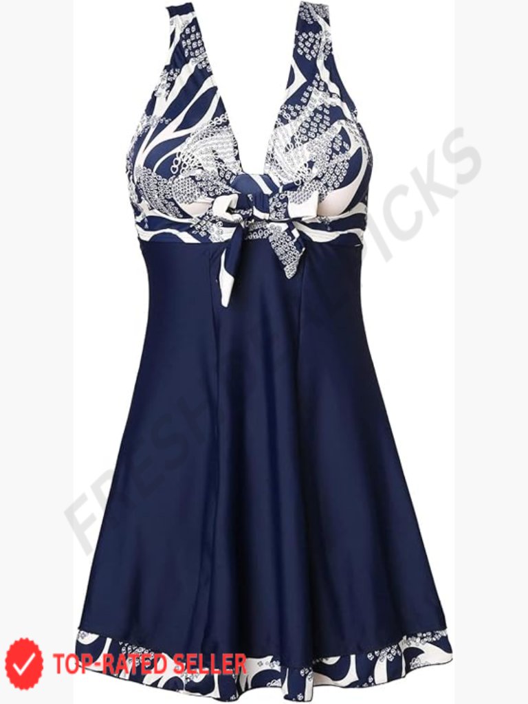 One Piece High Waist Swim Dress Padded Tummy Control Swimsuit Floral Retro